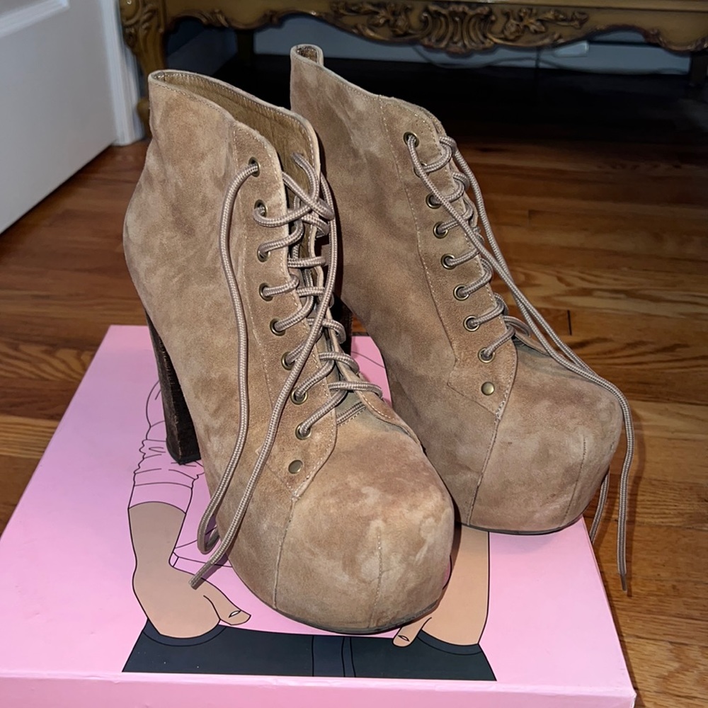 Jeffrey Campbell Brown Suede Lace-Up Platform Ankle Boots